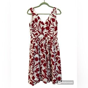 Harold's Red~ White Floral Midi Dress~ Size 8